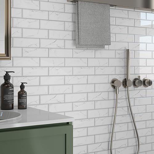 Livelynine Credence Adhesive pour Cuisine Marbre Blanc lavable Carrelage Adhesif Mural Salle de Bain 30x30CM Dalle PVC Adhesive Murale Effet Marbre Gris Clair Autocollant Carrelage Cuisine, 4 Dalles - Nail Gallerys