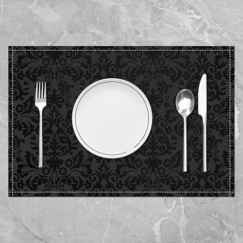 Homewish Lot de 4 Sets de Table Damassé Noir, Tapis de Table Antique Victorien Baroque, Sets de Table Floral Vintage Gothique, Sets de Table Bohème Antidérapant, pour Table À Manger, 45cmx30cm - Nail Gallerys