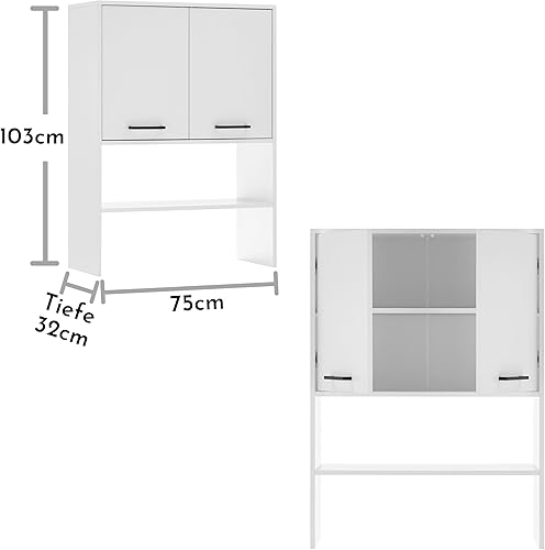 Stella Trading NERJA Meuble Machine à Laver, Blanc, Armoire à Poser pour Espace de Rangement supplémentaire dans la Salle de Bain et la buanderie, Bois d'ingénierie, Schrankaufsatz - Nail Gallerys