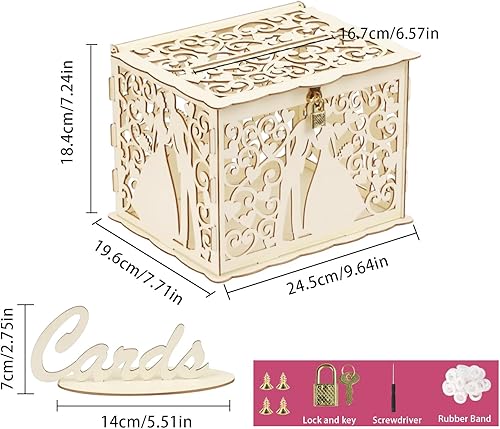ZIOYA BoîTe De Mariage BoîTe à Cartes De Mariage En Bois Grande Taille Cartes Vintage Boîte à Cartes Boite Cadeau Mariage Avec Serrure Clé Boite A Carte Mariage Tirelire Boîte De Mariage Urne Mariage - Nail Gallerys