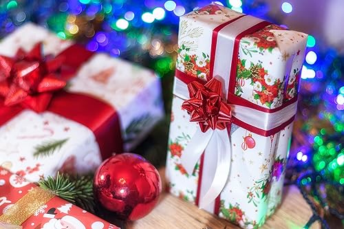 ARKRAFT papier cadeau de Noël 90 x 60 cm 4 feuilles XXL + 6 autocollants pour étiquettes (Nat3+Stickers) - Nail Gallerys