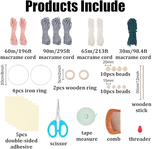 IFNUNLY Lot de 5 tapisseries en macramé pour adultes - Décoration murale en macramé fait à la main - Kit de suspension de plantes en macramé bohème - Kit de fabrication de panier de fleurs en macramé - Nail Gallerys