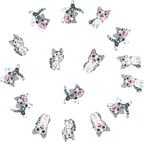 Lot de 50 boutons en bois en forme de chat mignon pour la fabrication de bricolage, couture, décoration faite à la main avec pulls tricotés, sacs à dos, chaussures, chapeaux et chemises - Nail Gallerys