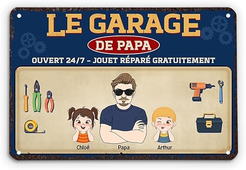Cadeau Plus Plaque Métal Personnalisée - Le Garage De Papa Bricoleur - Plaque metal vintage, fete des peres cadre, deco garage vintage, cadeau fete des peres plaque garage (3 Enfants) - Nail Gallerys