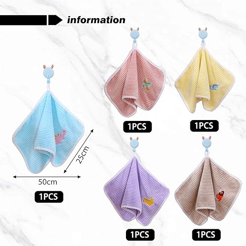 FDGGT Pack De 5 Serviettes Brodées Dinosaures, Serviettes pour Le Visage pour Enfants, Serviettes Absorbantes Douces, Serviettes Mignonnes, Serviettes De Bain - Nail Gallerys