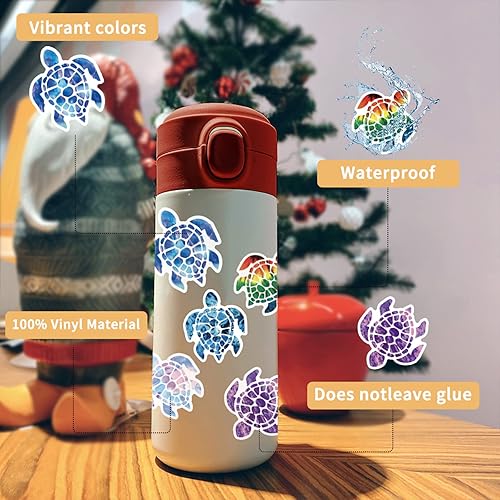 cobee Lot de 50 autocollants colorés en vinyle PVC imperméable Motif tortue de mer Idéal pour ordinateurs portables, bouteilles, murs et plus encore - Nail Gallerys