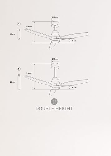 CREATE / WINDSTYLANCE DC/Ventilateur de plafond avec lumière et télécommande, blanc pales en bois naturel / 40W, Silencieux, Ø132 cm, 6 vitesses, minuterie, été-hiver, double hauteur - Nail Gallerys