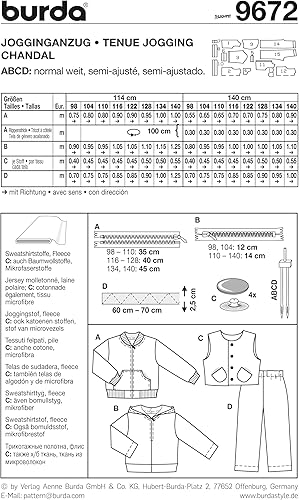 Burda B9672 Patron de Couture Tenue Jogging 19 x 13 cm, 104-164 - Nail Gallerys