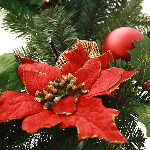 WeRChristmas Couronne 60 cm avec décoration de Noël illuminé avec 20 LED Blanc Chaud, Rouge/Or - Nail Gallerys