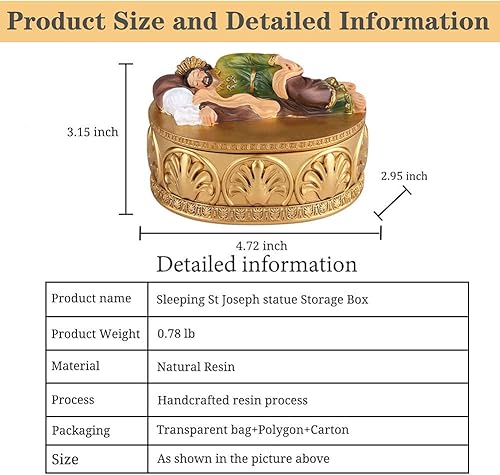 Chapelet en forme de statue de St Joseph endormi, cadeau religieux en résine, statues de Saint-Joseph endormi, boîtes décoratives, boîtes de chapelet catholiques, utilisées pour stocker des perles de - Nail Gallerys