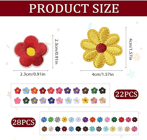 50 Pièces Patch Thermocollant Vetements, Patch Thermocollant Fleur (28 Petites Marguerites, 22 Petites Fleurs), Ecusson Thermocollant Enfant Pour Enfants, Jeans, Chemises Et Écussons Brodés DIY - Nail Gallerys