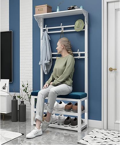 PIPOEI Meuble Chaussure Entree avec Banc et Porte Manteau, Portemanteau, Porte-Manteau Multifonctionnel avec Étagère à Chaussures à 2 Niveaux pour Couloir, Salon A,60CM - Nail Gallerys