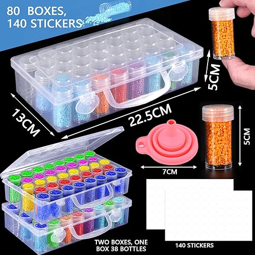 BEYAOBN Diamond Painting Accessoires Boite, 76 Grilles 5D Boîte de Rangement de Broderie Diamant, Boîte de Rangement avec Étiquettes Parfait pour pour Perles,Strass,Décoration Fournitures(2 Pièces) - Nail Gallerys