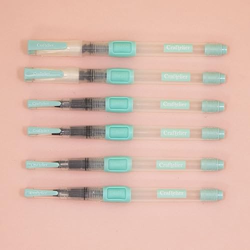 Craftelier - Lot de 6 pinceaux (3 à pointe fine et 3 à pointe large) avec réservoir d'eau ou Waterbrush pour aquarelles, calligraphie, lettrage et autres travaux manuels - Nail Gallerys