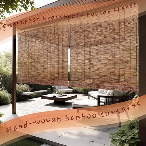 Tissés À La Main Rideau De Paille Store Fenetre Occultant，Rideau De Roseau Naturel Stores en Bambou Stores À Rouleaux en Bambou De DéCoration RéTro De Carbonisation(150x200cm) - Nail Gallerys