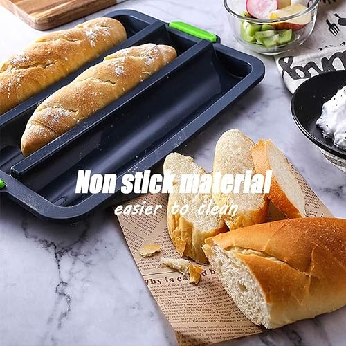 Moule a Baguette en Silicone Moule Cuisson Baguettes - Moule à Pain pour Baguette Anti-adhésif, Bâton de Pain Français Poêle à Pain pour Placer et Cuire 3 Baguettes, 34X24cm - Nail Gallerys