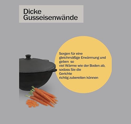 Kazan Chaudron en fonte 10 l, casserole Kazan en fonte, pot en fonte, 10 l, 10 l - Nail Gallerys