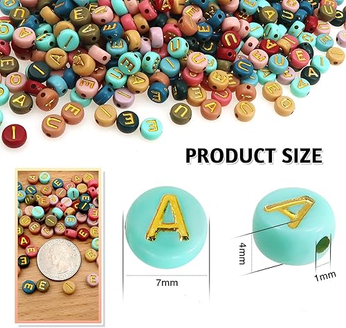 TOAOB 500pcs Voyelle Lettre Perles 4x7mm Rond Coloré Lettre Perles avec Alphabet Or A E I O U Ronde Acrylique Espaceur Perles pour Bricolage Fabrication de Bracelets Colliers Bijoux - Nail Gallerys