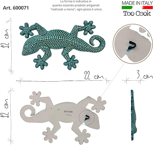 Toocook Animaux marins en céramique naturelle ou émaillée pour décoration murale et décoration maison, fabriqués à la main, idée cadeau fabriquée en Italie (gecko eau marine) - Nail Gallerys