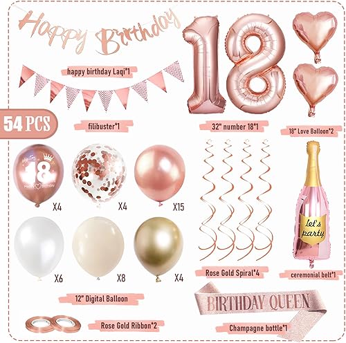 Décoration 18e anniversaire fille, ballon 18e anniversaire or rose, décoration d'anniversaire 18 filles avec bannière Happy Birthday avec ballon en aluminium 18 pour ballons 18 décorations femmes - Nail Gallerys