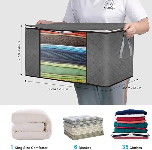 Maigacy Lot de 4 sacs de rangement pour vêtements - 90 L - Grande capacité - Organiseur pour vêtements, couettes, couvertures, literie - Avec fermeture éclair et fenêtre transparente - Nail Gallerys