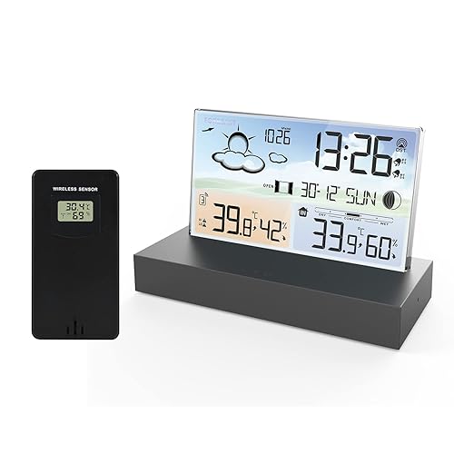 Station Météo Numérique avec Capteur Sans Fil Extérieur - LCD avec Alerte, Température, Humidité, Prévision, Phase Lunaire, Réveil, Date et Heure pour la Maison - Nail Gallerys