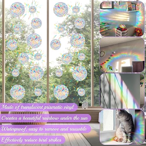 Weploda 26 Pièces Anti Collision Arc-en-Ciel Fenêtre, PVC Prism Autocollant en Verre, Fenêtre Suncatcher Sticker, Prisme Autocollant en Verre pour Décoration et Prévenir les Impacts D'oiseaux - Nail Gallerys