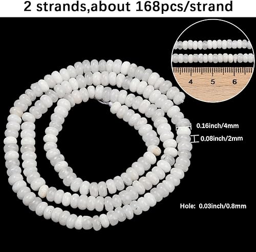 PONABEADIY 1 boîte de 2 brins de 336 perles Rondes en Jade Naturel Blanc de 4mm avec Trous Pierre Précieuse Disque Boulier en Cristal Pierre Lisse Breloques pour la Fabrication de Bijoux Bracelets Bou - Nail Gallerys