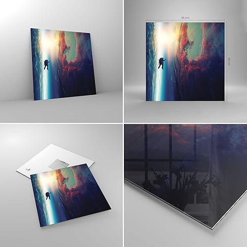 Moderne Impression sur Verre 40x40cm Image Tableau en Verre Decoration Murale Cosmos Astronaute Planète Petit Tableaux Decoratifs Muraux Chambre Cuisine Carré Deco Cadre Salon Art Wall GAC40x40-5049 - Nail Gallerys