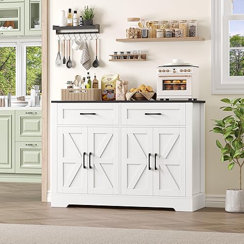 HOCSOK Meuble Cuisine Rangement, Vaisselier avec 2 Tiroirs et 4 Portes, Buffet Salle a Manger pour Salon, Cuisine, 40 x 120 x 87 cm - Nail Gallerys