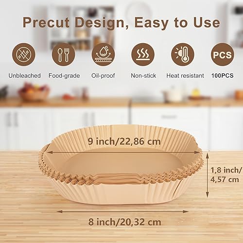 Paktalk Papier cuisson air fryer,100 feuilles 20-24cm antiadhésif imperméable et huileux,idéal pour ninja philips air fryer et four 5 à 8 litres - Nail Gallerys
