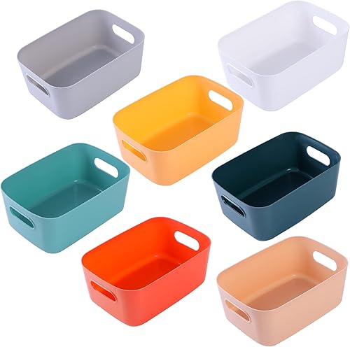HapiLeap Lot de 7 Boîtes de Rangement en Plastique, Plusieurs Couleurs Paniers de Rangement Pour Cuisine, Placard, Bureau, Salle de Bain, Jouets, Maison (7 Pack) - Nail Gallerys