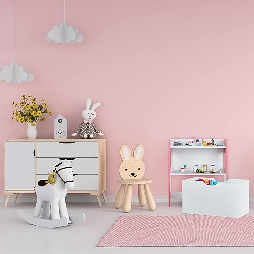 Relaxdays Étagère Enfants, Surface à Briques, Rangement, Roues, HxLxP : 60x52x26,5 cm, Commode Jouets, MDF, Blanc-Rose - Nail Gallerys