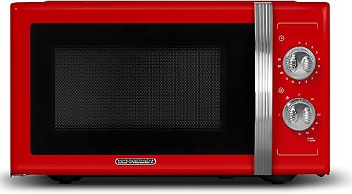 SCHNEIDER - SMW23VMR - Micro ondes gril Vintage - 23 litres - 6 niveaux de puissance - Plateau tournant (27cm) - Rouge - Nail Gallerys