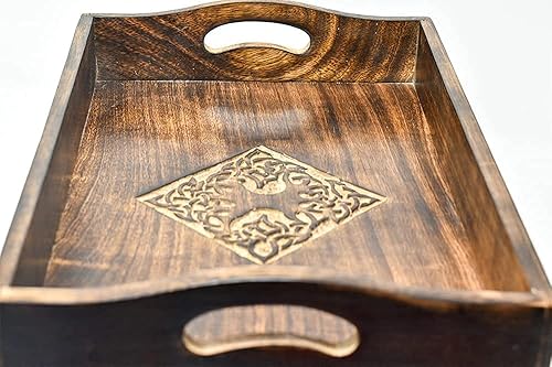 Ajuny Plateau en Bois Fait Main au Design Celtique - 38 cm | Plateau de Service en Bois pour Collations Sculpté à la Main pour la Maison et la Cuisine - Nail Gallerys