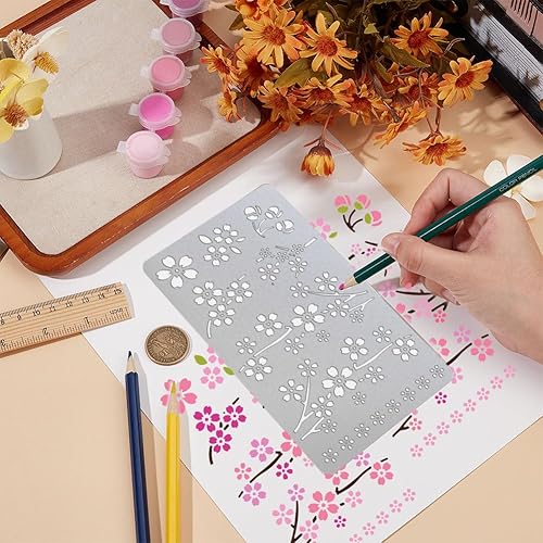 UNICRAFTALE Pochoir Métal Fleur de Cerisier pour Artisanat Pochoir Acier Inoxydable pour Peinture les Plantes Printanières Modèle Réutilisable pour Gravure Dessin Scrapbooking Sur Bois Papier Tissu - Nail Gallerys