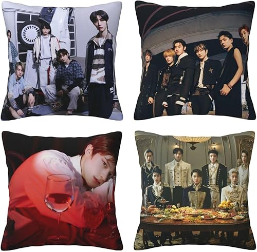 STARSAY Enhypen Kpop Lot de 4 housses de coussin, décoratives, 40 x 40 cm, en microfibre, pour chambre à coucher, canapé, chaise, cadeaux pour fille (Kpop) - Nail Gallerys