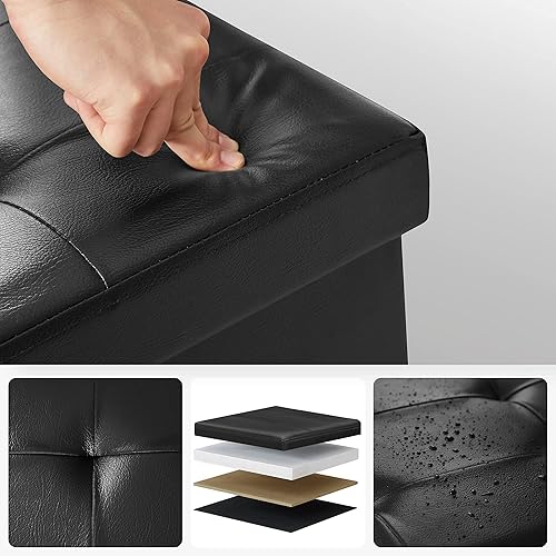 SONGMICS Banc de Rangement Pliable, Coffre avec Couvercle Rabattable, Tabouret, Bout de lit, Volume 120L, Charge Statique maximale 300 kg, 110 x 38 x 38 cm, Noir LSF75BK - Nail Gallerys