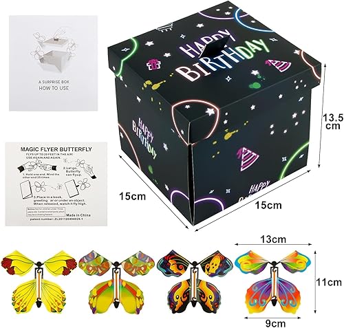 Boîte Cadeau à Surprise Explosion Boîte Noir avec Papillon Volant Magique Jouets élastique Papillon pour Anniversaire - Nail Gallerys