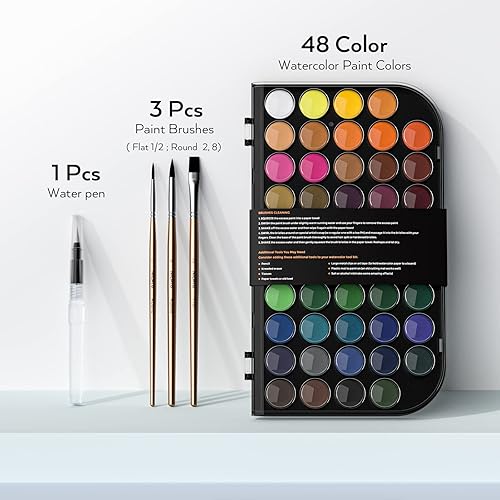 Nicpro Kit de Peinture Aquarelle, 48 Couleurs Aquarelles avec 3 Pinceaux écureuil, Palette, Stylo Aquarelle, Fournitures de Peinture Non Toxiques pour Adultes, étudiants, Débutants et Artistes - Nail Gallerys