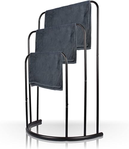 Stimo Porte-serviettes sur pied avec 3 barres pour salle de bain Butler Noir - Nail Gallerys