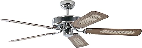 Ventilateur de plafond Potkuri de Pepeo sans éclairage, en acier, pâles réversibles chêne / osier, 132 cm - Nail Gallerys