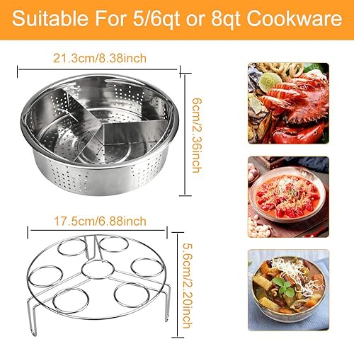 LYTIVAGEN 2 PCS Panier à Vapeur Inox Instant Pot Accessoires Panier de Cuisson Vapeur en Acier Inoxydable Panier Cocotte Minute avec Séparateur de Fixation Support pour œuf Panier pour Autocuiseur - Nail Gallerys