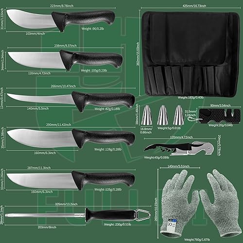 FULLHI 11 Set de couteaux de boucher, Set de couteaux de chef à désosser en acier inoxydable antidérapant, Set de transformation de la viande pour la cuisine familiale, l'abattoir et le restaurant - Nail Gallerys