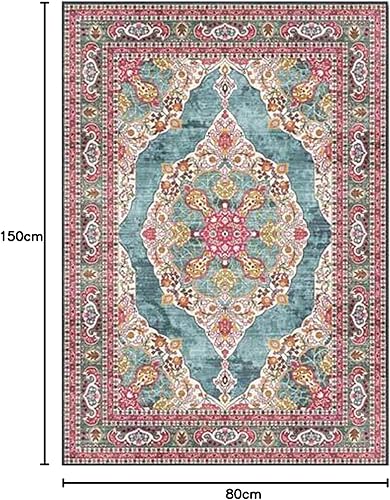 ARUGYTEI Tapis de décoration,140 x 190 cm, Tapis Poils Ras pour Salon Chambre Salle de Jeu Chambre d'enfant,Cyan Rouge Jaune Floral rétro Traditionnel - Nail Gallerys