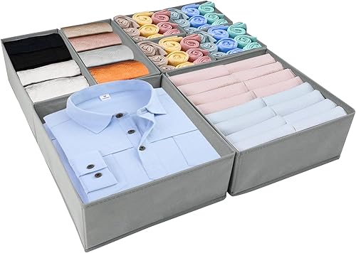 Lot de 8 Boite Organisateur Tiroir - Boites de Rangement Pliable - Boites de Rangement de Non-tissé - Organiseurs de tiroir Pliable et Respirant pour Sous-Vêtements Chaussettes - Gris - Nail Gallerys
