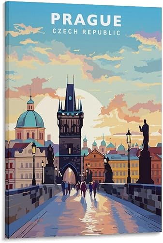 Jdjdu Poster de voyage vintage de Prague - Décoration murale - Poster sur toile - Nail Gallerys