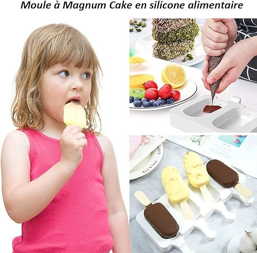 Ventdest Moule à Glace en Silicone, 8 Cellules Moule à Crème Glacée, Popsicle Moule Sans BPA, Moule Magnum Cake, DIY Crème Glacée pour Enfants et Adultes + 100 Pcs Batons en Bois (Grand) - Nail Gallerys