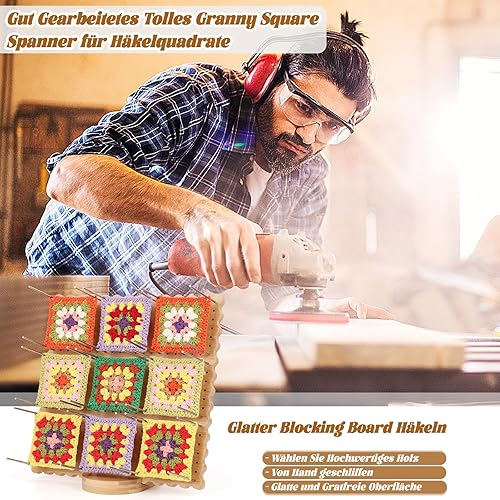 Coopay Grande planche de blocage pour Granny Square - 29 x 29 cm - Forme à biscuits en bois - Tendeur carré pour crochet avec 30 broches en acier inoxydable - Planche de blocage au crochet - Pour - Nail Gallerys