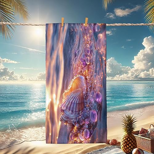 Serviette de plage en microfibre à motif coquillage - Résistante au sable - Douce et légère - Idéale pour la piscine, le pique-nique, le camping, les voyages - 178 x 89 cm - Nail Gallerys